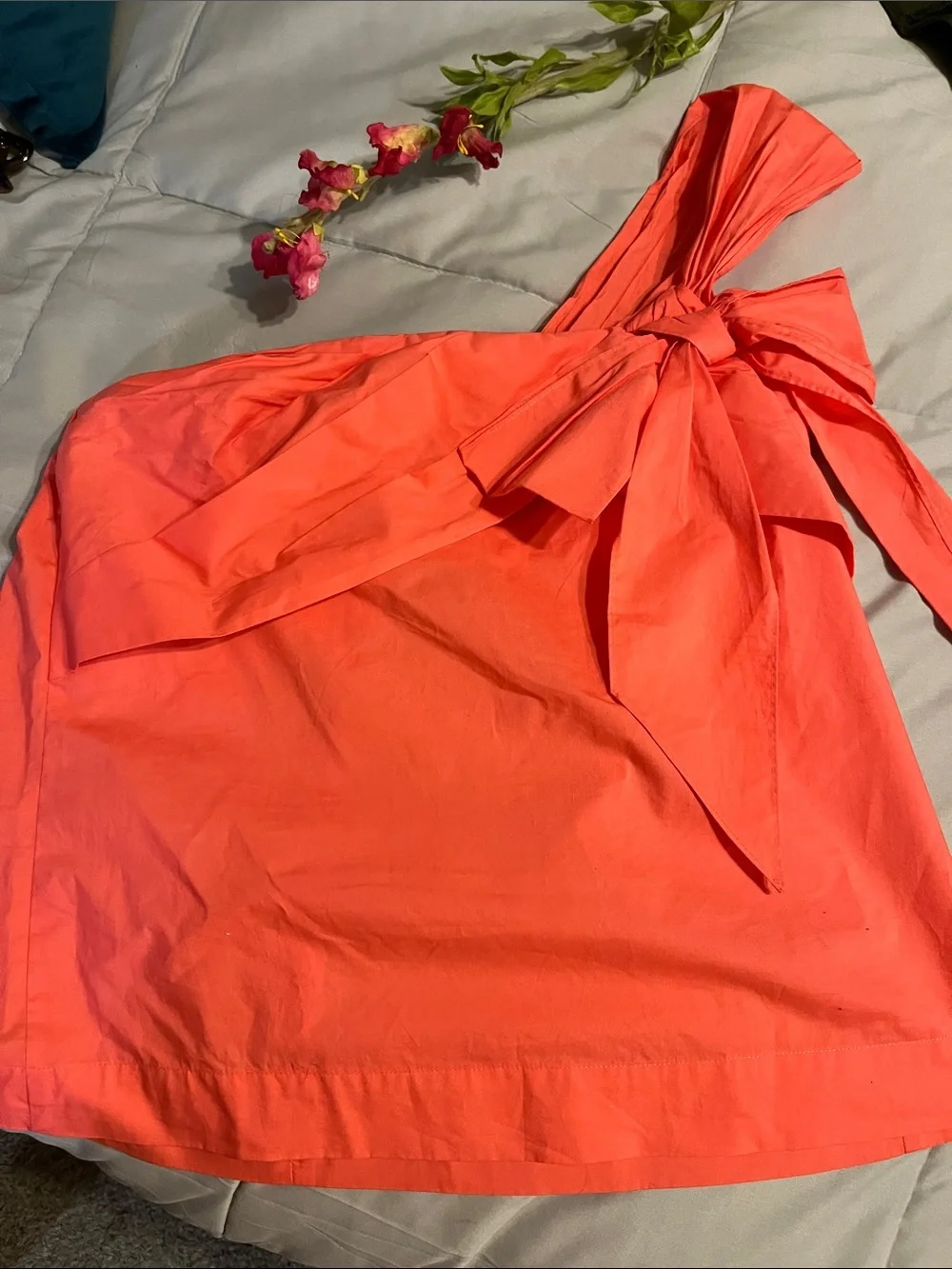 J. Crew One-Shoulder Coral Bow Dress size 6